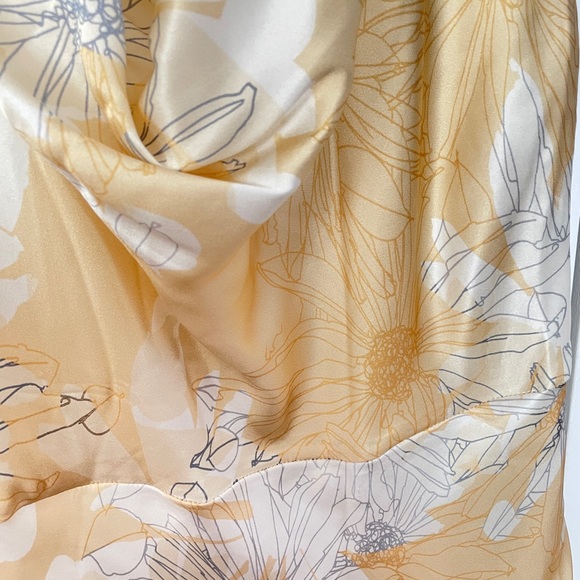 Elie Tahari Yellow Floral Silk Midi Dress Halter Cowl Neck - Picture 6 of 8